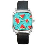 Watermelon Fruit Slice Square Metal Watch Front