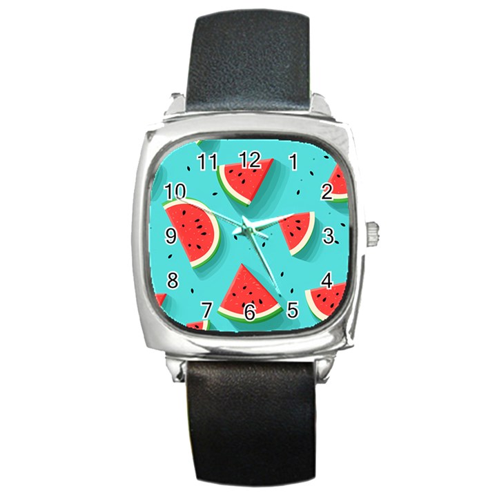 Watermelon Fruit Slice Square Metal Watch