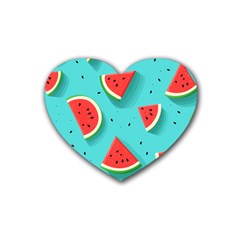 Watermelon Fruit Slice Rubber Heart Coaster (4 Pack) by Ravend