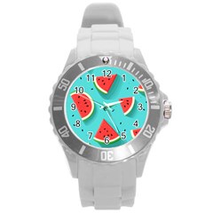 Watermelon Fruit Slice Round Plastic Sport Watch (l) by Ravend