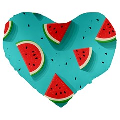 Watermelon Fruit Slice Large 19  Premium Heart Shape Cushions by Ravend