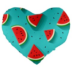 Watermelon Fruit Slice Large 19  Premium Flano Heart Shape Cushions