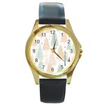 Trees Christmas Round Gold Metal Watch Front