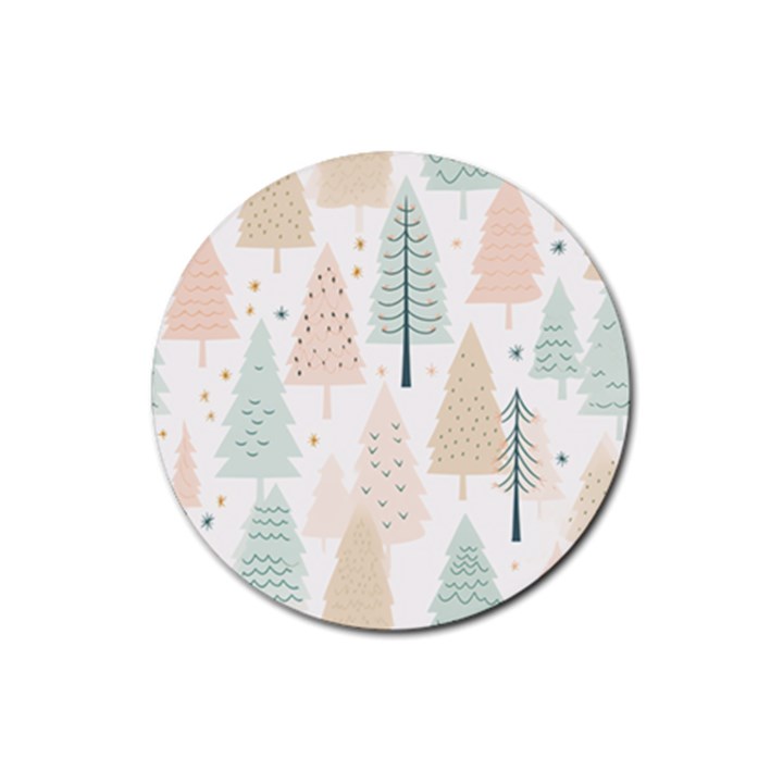 Trees Christmas Rubber Coaster (Round)