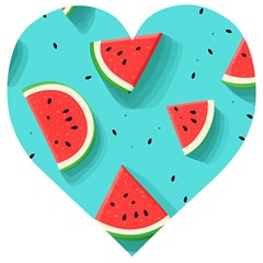 Watermelon Fruit Slice Wooden Puzzle Heart by Ravend