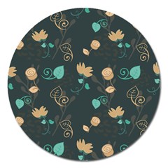 Flowers Leaves Pattern Seamless Magnet 5  (round) by Ravend