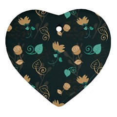 Flowers Leaves Pattern Seamless Heart Ornament (two Sides)