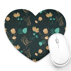 Flowers Leaves Pattern Seamless Heart Mousepad by Ravend