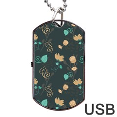 Flowers Leaves Pattern Seamless Dog Tag Usb Flash (two Sides) by Ravend