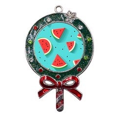 Watermelon Fruit Slice Metal X mas Lollipop With Crystal Ornament by Ravend