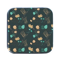 Flowers Leaves Pattern Seamless Square Metal Box (black)