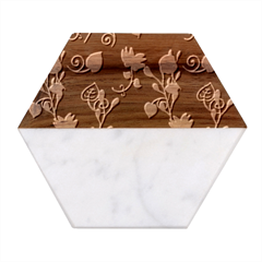 Flowers Leaves Pattern Seamless Marble Wood Coaster (hexagon)  by Ravend