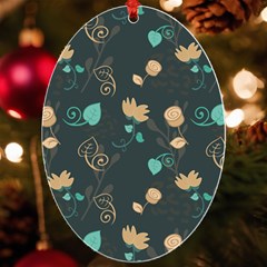 Flowers Leaves Pattern Seamless Uv Print Acrylic Ornament Oval by Ravend