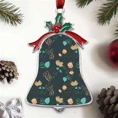 Flowers Leaves Pattern Seamless Metal Holly Leaf Bell Ornament by Ravend