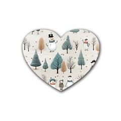 Snowman Snow Christmas Rubber Heart Coaster (4 Pack)