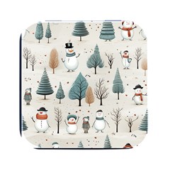 Snowman Snow Christmas Square Metal Box (black)