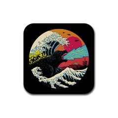 Retro Wave Kaiju Godzilla Japanese Pop Art Style Rubber Square Coaster (4 Pack) by Modalart