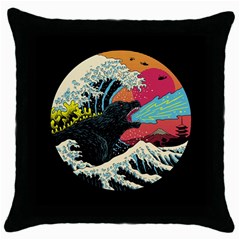 Retro Wave Kaiju Godzilla Japanese Pop Art Style Throw Pillow Case (black) by Modalart