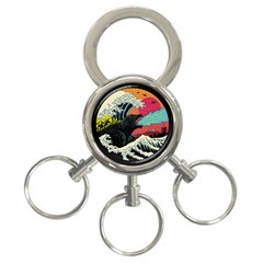 Retro Wave Kaiju Godzilla Japanese Pop Art Style 3-ring Key Chain by Modalart