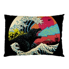 Retro Wave Kaiju Godzilla Japanese Pop Art Style Pillow Case by Modalart