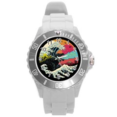 Retro Wave Kaiju Godzilla Japanese Pop Art Style Round Plastic Sport Watch (l) by Modalart