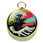 Retro Wave Kaiju Godzilla Japanese Pop Art Style Gold Compasses Front