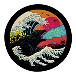 Retro Wave Kaiju Godzilla Japanese Pop Art Style Round Glass Fridge Magnet (4 pack) Front