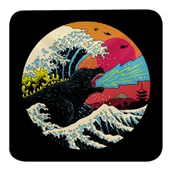 Retro Wave Kaiju Godzilla Japanese Pop Art Style Square Glass Fridge Magnet (4 Pack) by Modalart