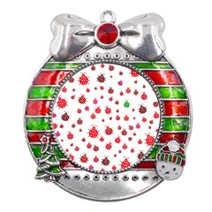 Beetle Animals Red Green Fly Metal X mas Ribbon With Red Crystal Round Ornament by Amaryn4rt