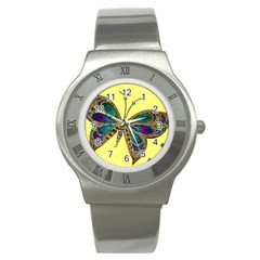 Butterfly Mosaic Yellow Colorful Stainless Steel Watch by Amaryn4rt