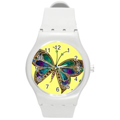 Butterfly Mosaic Yellow Colorful Round Plastic Sport Watch (m) by Amaryn4rt