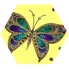 Butterfly Mosaic Yellow Colorful Wooden Puzzle Hexagon by Amaryn4rt