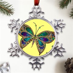 Butterfly Mosaic Yellow Colorful Metal Large Snowflake Ornament by Amaryn4rt