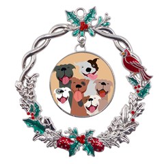 Dogs Pet Background Pack Terrier Metal X mas Wreath Holly Leaf Ornament