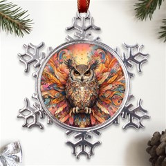 Drawing Olw Bird Metal Large Snowflake Ornament by Ravend