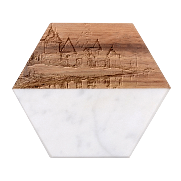 Building Landmark Marble Wood Coaster (Hexagon) 