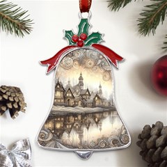 Building Landmark Metal Holly Leaf Bell Ornament