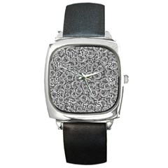 Vintage Clock Motif Pattern Square Metal Watch by dflcprintsclothing