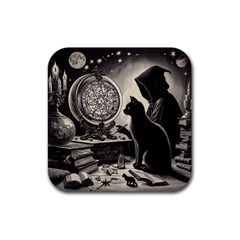 Magician And Black Cat Rubber Coaster (square) by Malvagia