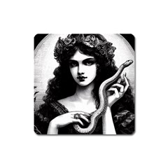 Girl With Snake Square Magnet by Malvagia