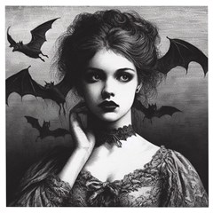 Goth Girl With Bats Wooden Puzzle Square by Malvagia