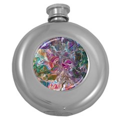 Abstract Waves Iv Round Hip Flask (5 Oz) by kaleidomarblingart