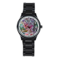 Abstract Waves Iv Stainless Steel Round Watch by kaleidomarblingart