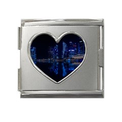 Illuminated Cityscape Against Blue Sky At Night Mega Link Heart Italian Charm (18mm) by Modalart