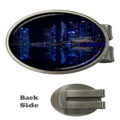 Illuminated Cityscape Against Blue Sky At Night Money Clips (oval)  by Modalart