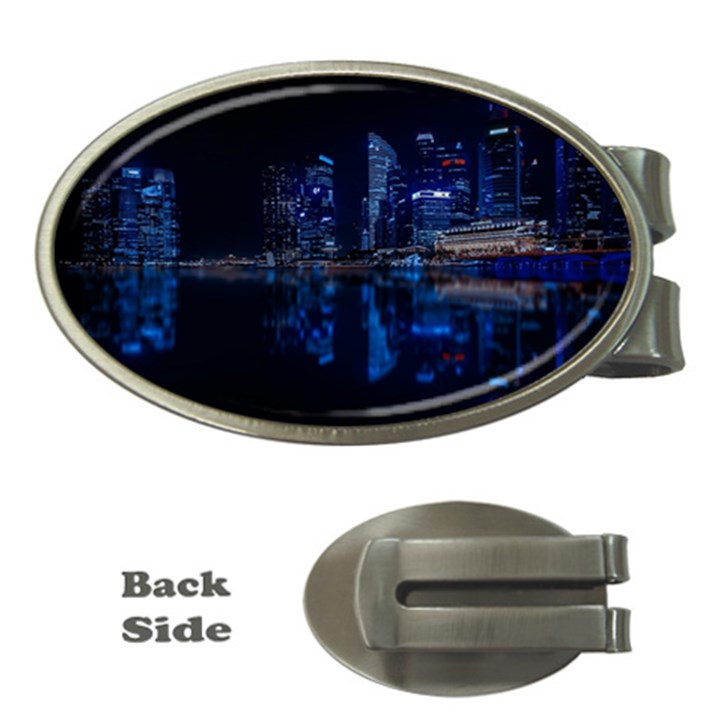 Illuminated Cityscape Against Blue Sky At Night Money Clips (Oval) 