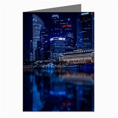 Illuminated Cityscape Against Blue Sky At Night Greeting Cards (pkg Of 8) by Modalart