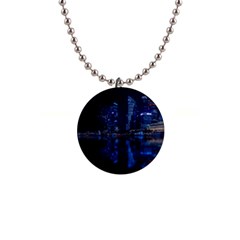 Illuminated Cityscape Against Blue Sky At Night 1  Button Necklace by Modalart