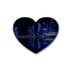 Illuminated Cityscape Against Blue Sky At Night Rubber Coaster (heart) by Modalart