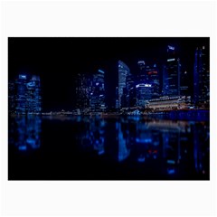 Illuminated Cityscape Against Blue Sky At Night Large Glasses Cloth by Modalart